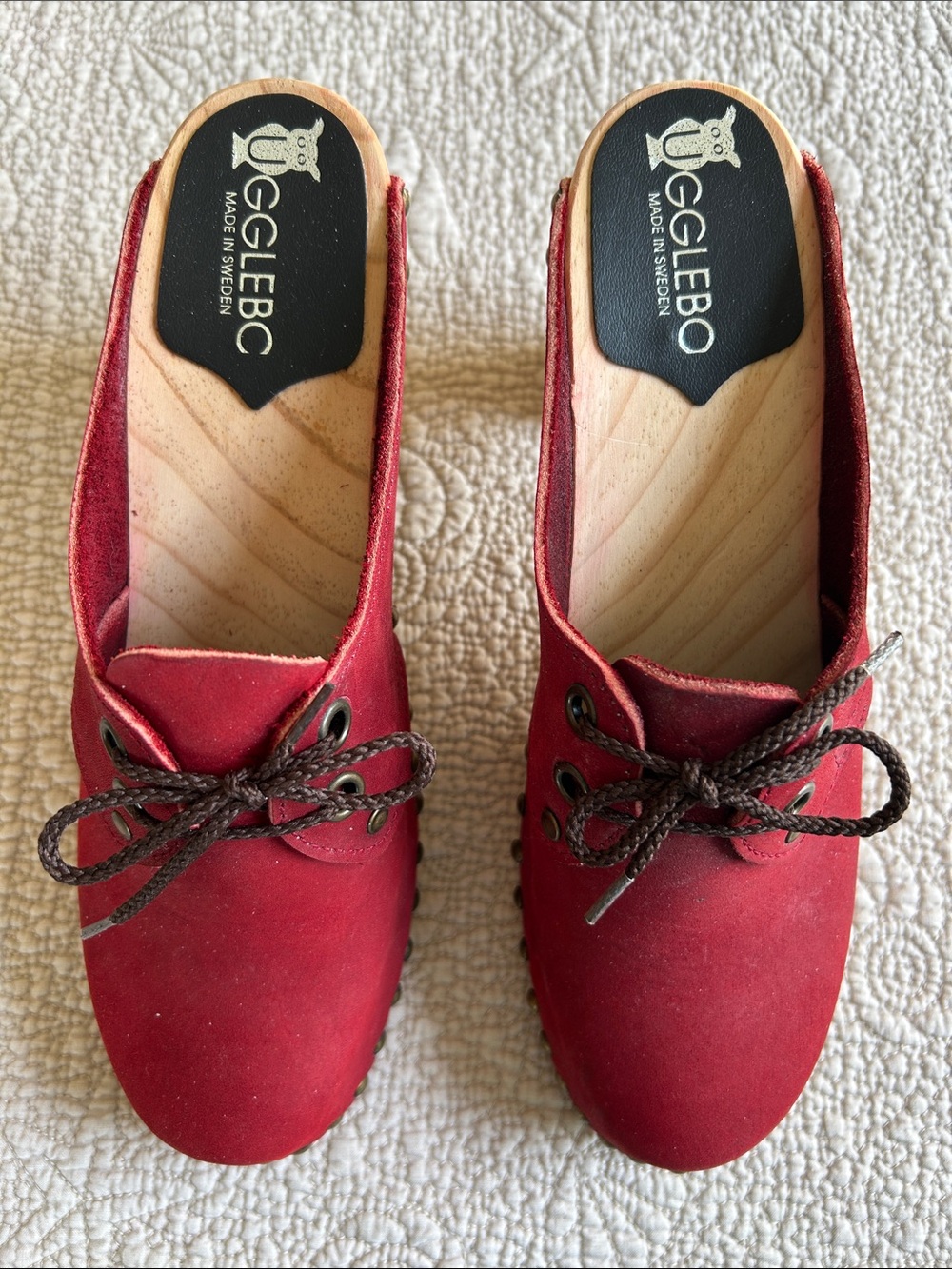 New UGGlebo Red Suede Slip-On Mules with Laces size US 8.5